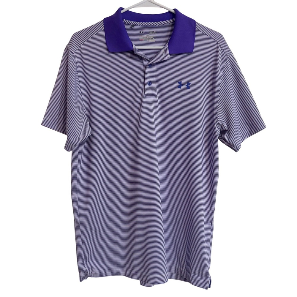 Under Armour HeatGear Striped Performance Polo Purple White Men's M